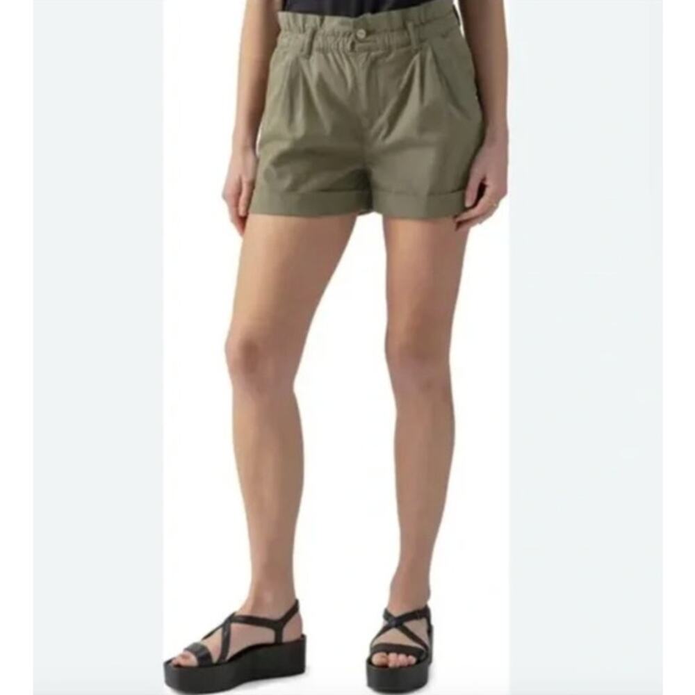SANCTUARY Shorts Size 26 NEW Elastic Waist Cuffed Short Olive Green Paperbag